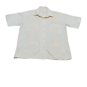 Vintage Ravgo Men Classic Cuban Retro Style Classic Guayabera off white Shirt